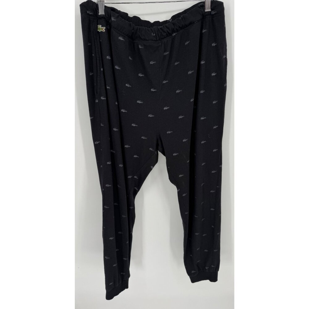 Lacoste Mens Black Alligator Monogram Print Lounge Pants